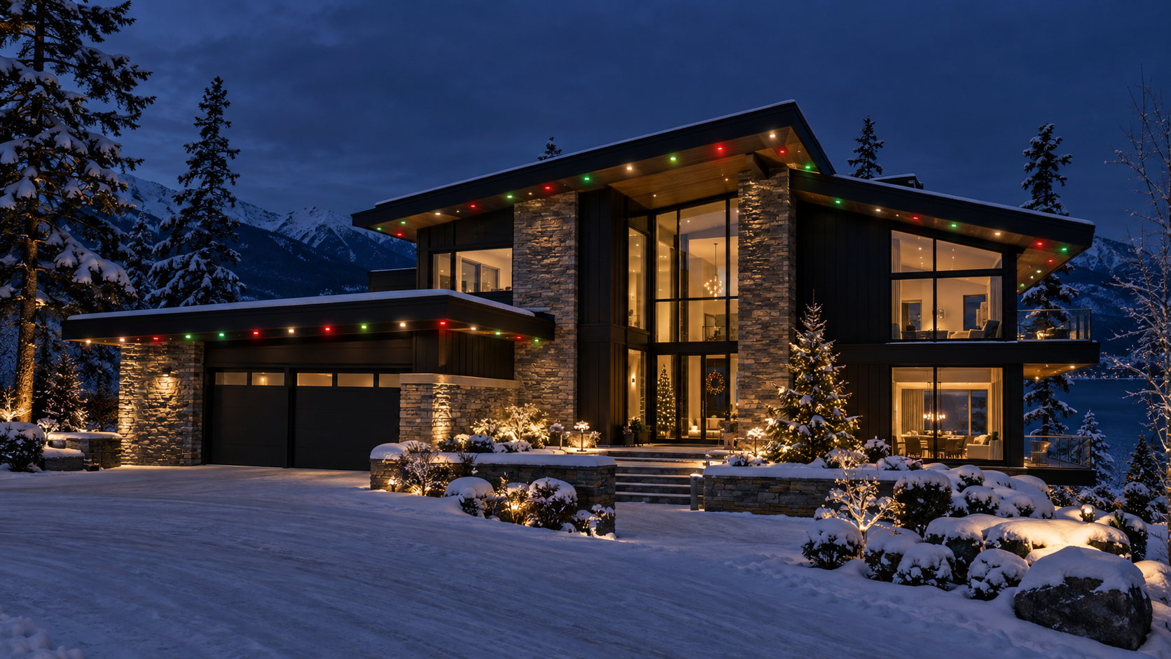 Luxury Okanagan home with permanent outdoor LED lighting system