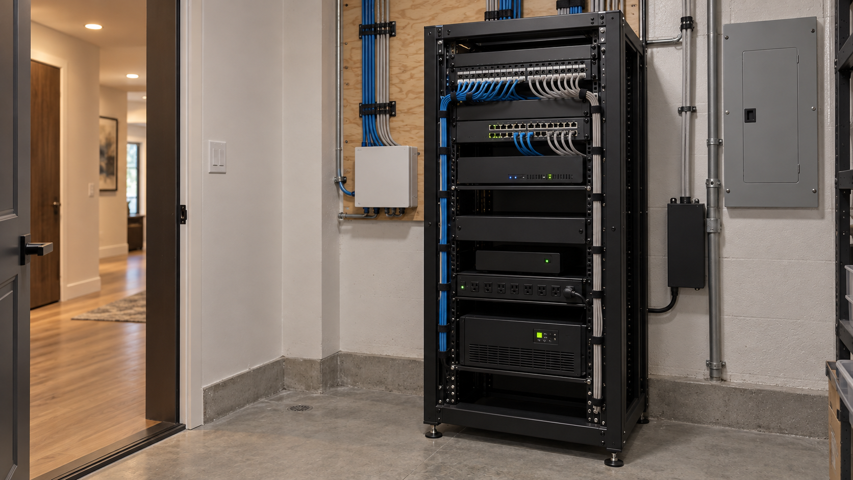 Custom home automation server rack and network infrastructure installed by ProElectric